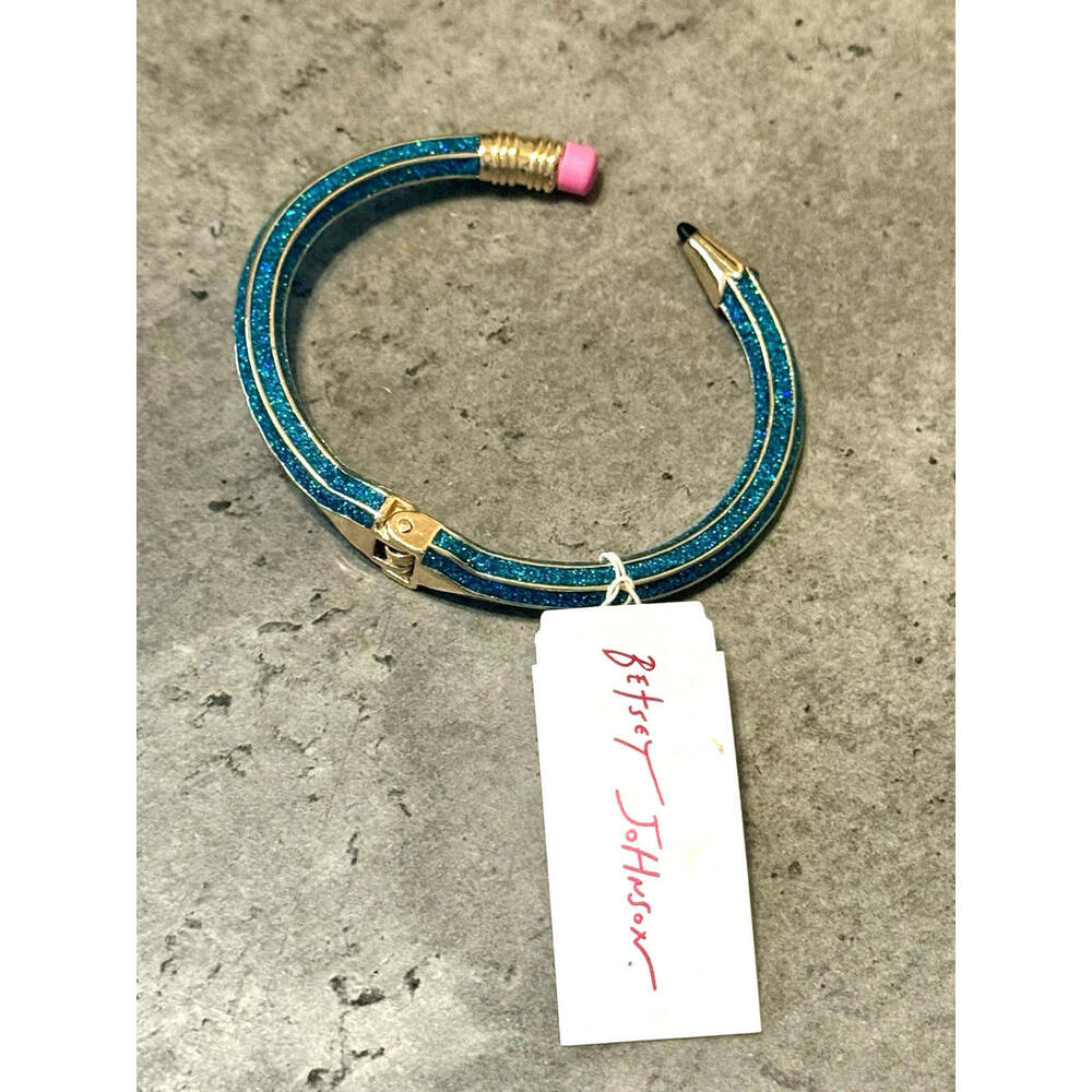 NWT Betsey Johnson Teal Glitter Pencil Bangle Bracelet Gift Whimsical Unique